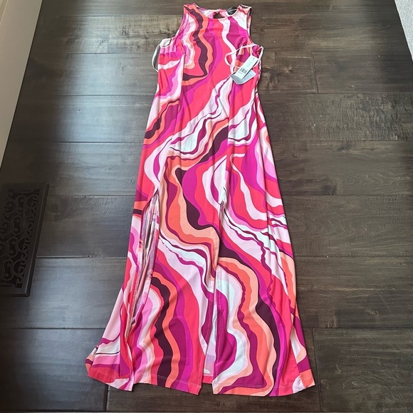 DONNA MORGAN Pink /‎ White / Salmon Riviera Swirl Print Maxi Dress Size 2 - Picture 1 of 6
